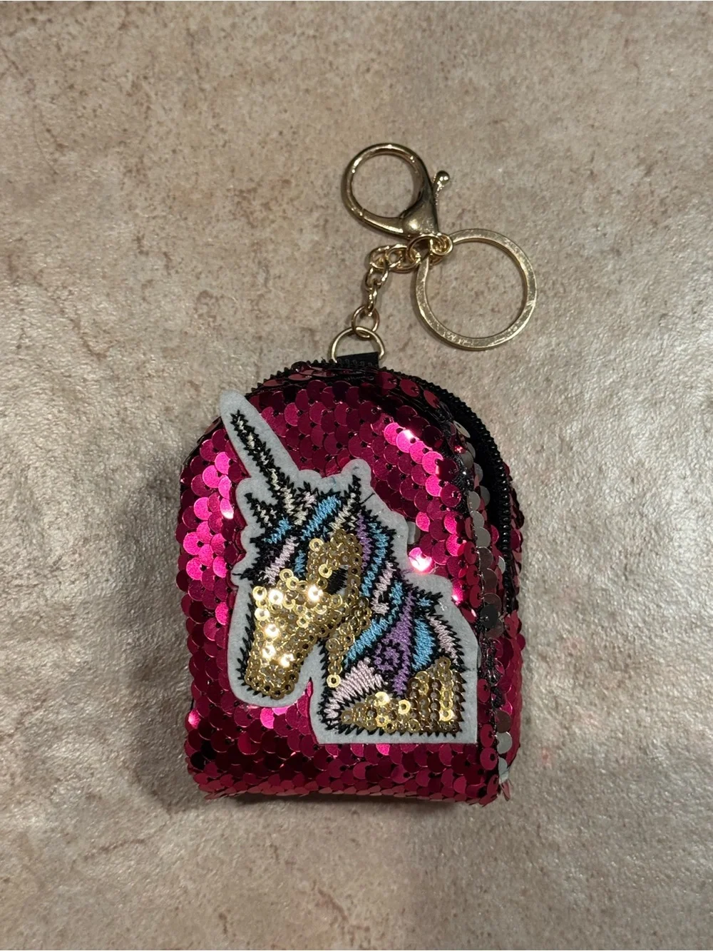 Sequin Unicorn Mini Keychain Pouch - Hot Pink